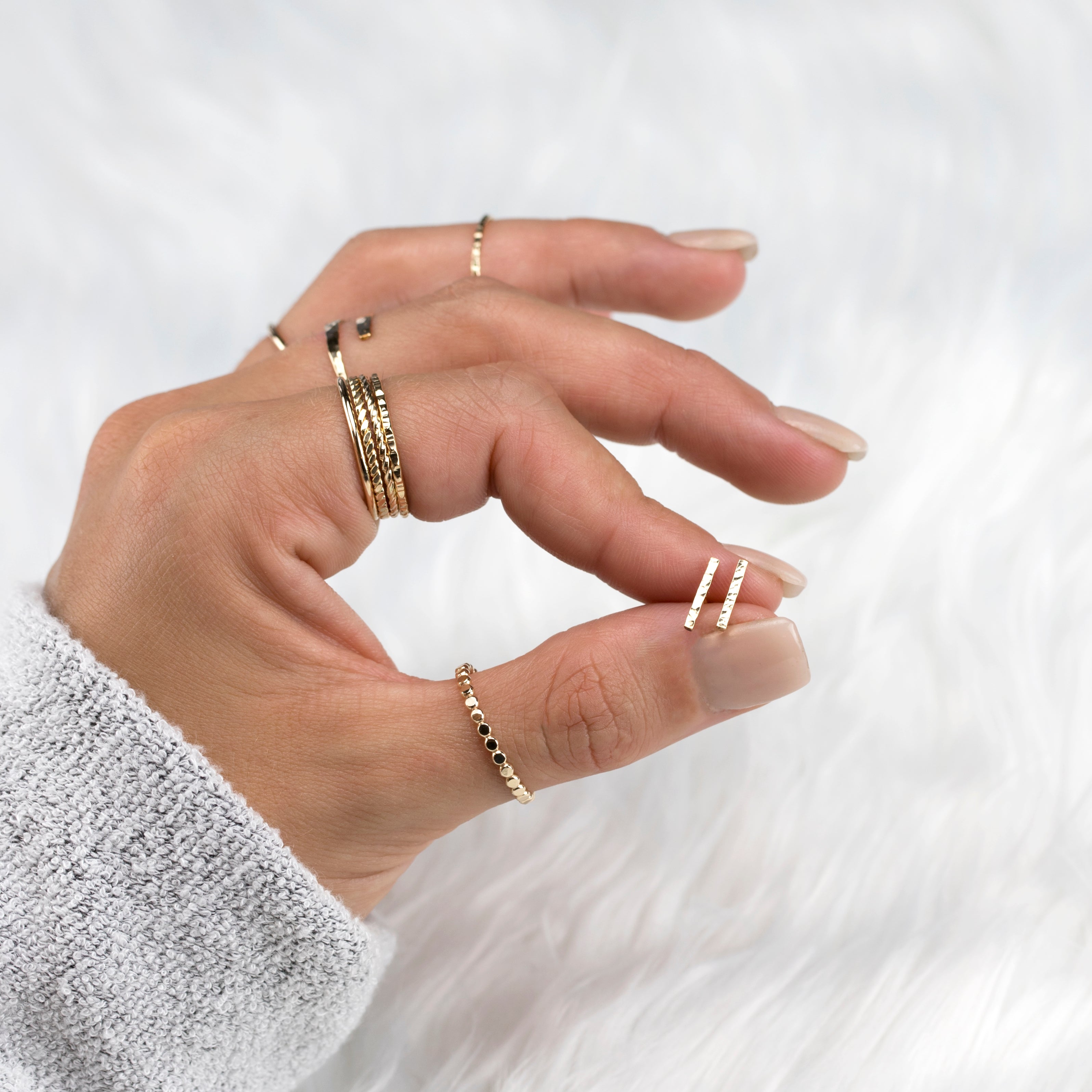 Hammered Bar Stud Earrings