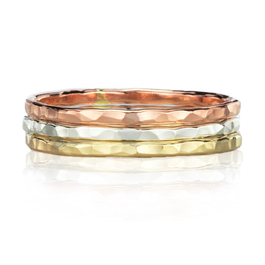 Tri Color Hammered Stack Ring Set