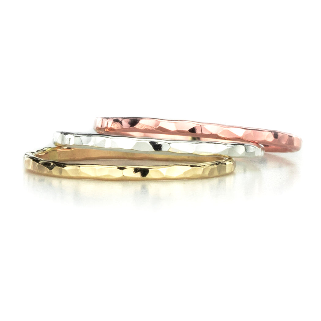 Tri Color Hammered Stack Ring Set